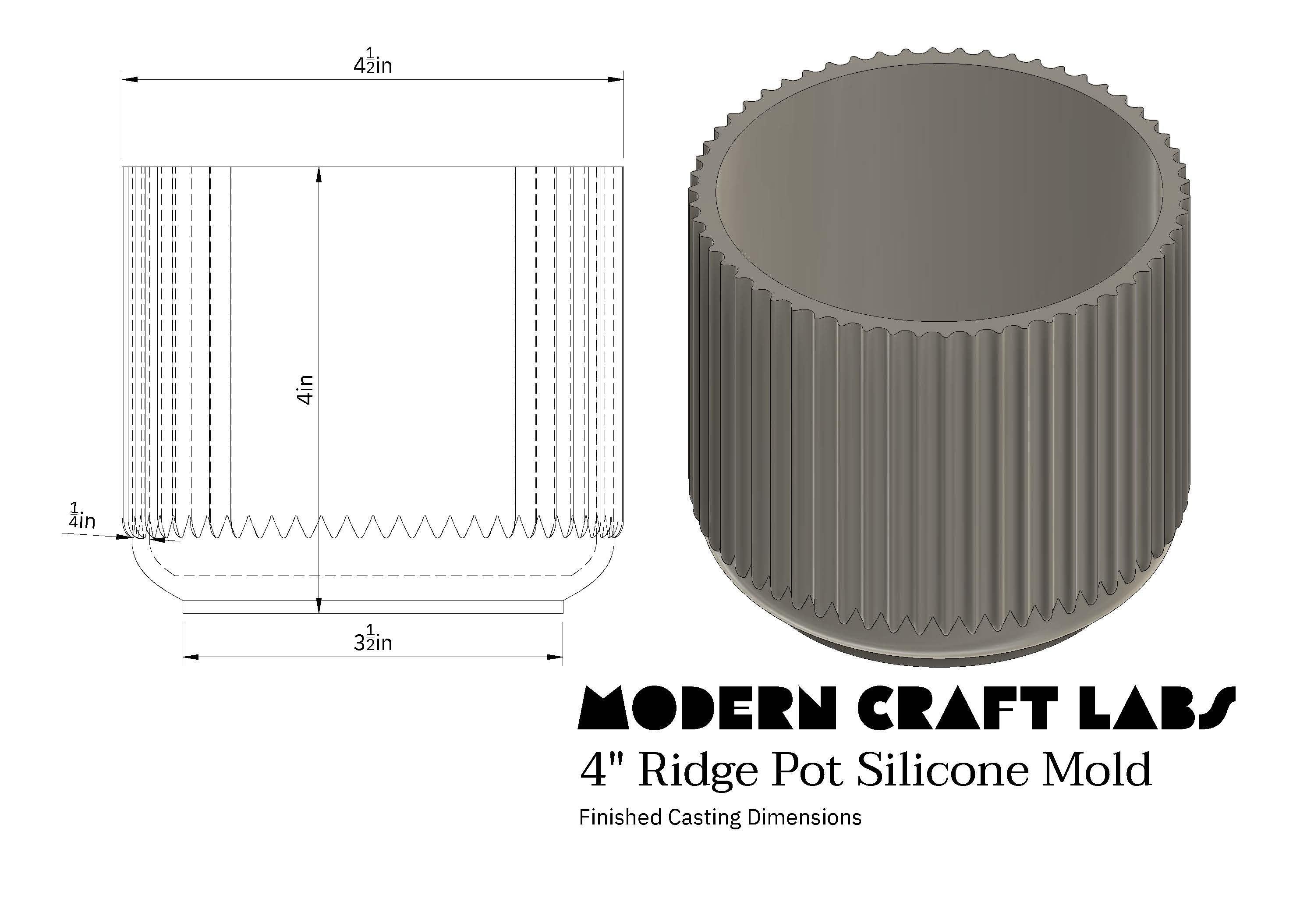 4" Ridge Pot Mold - Modern Craft Labs